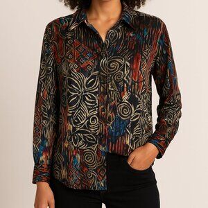 Chico's Vintage Velvet Burnout Semi Sheer Button Down Fairy Grunge size 16 NWT